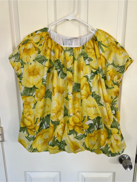 Carla Rockmore Tops - Carla Rockmore Collection Bubble Yellow Peony Floral Peasant Blouse Size Large
